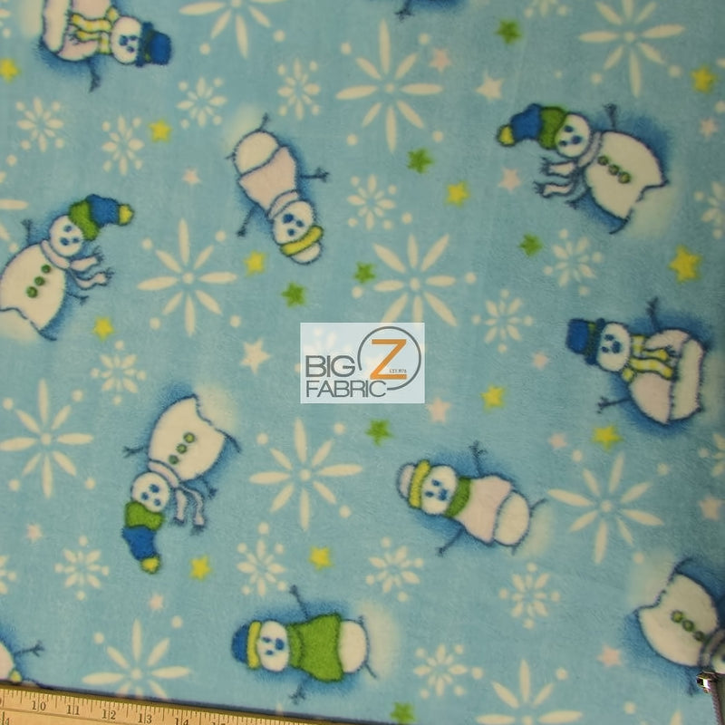 Christmas Holiday Snowman Blue Fleece Fabric