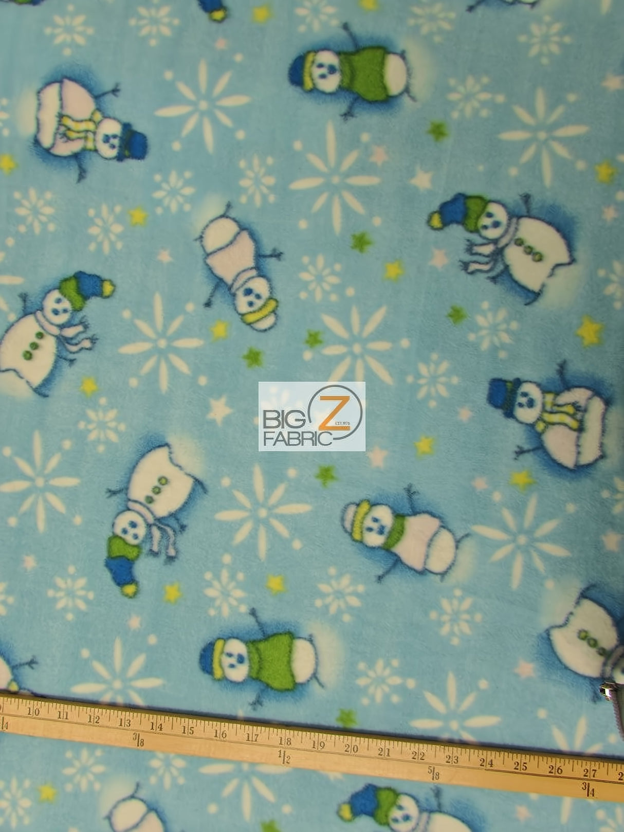 Christmas Holiday Snowman Blue Fleece Fabric