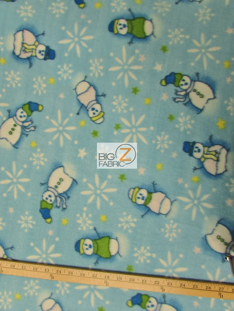 Christmas Holiday Snowman Blue Fleece Fabric