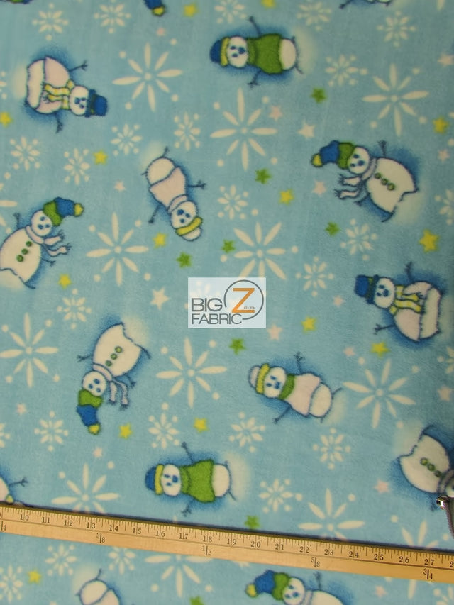 Christmas Holiday Snowman Blue Fleece Fabric