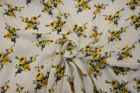 Love Flower Rayon Challis Fabric - Floral Print, 58/60" Width (1 Yard)