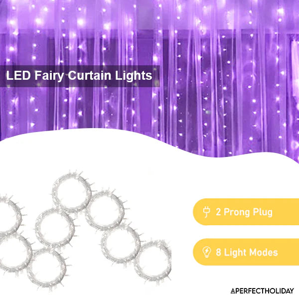 300 LED Curtain String Lights with Remote – Purple