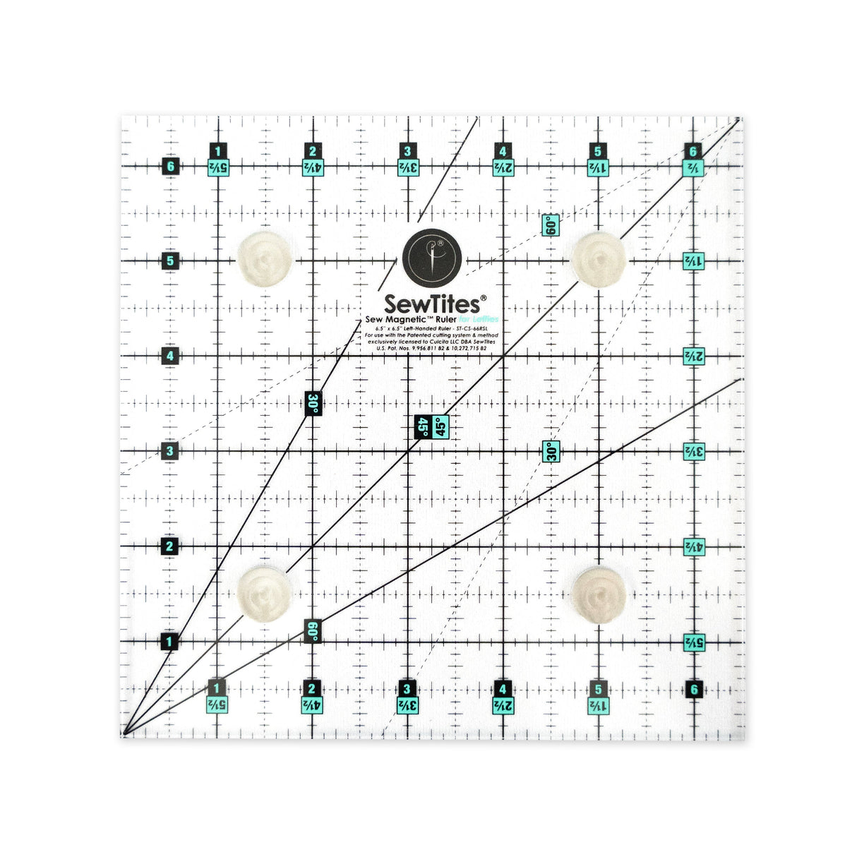 Sew Magnetic Acrylic Fabric - Turquoise And Black, 6.5" X 6.5" Ruler (1 Piece)