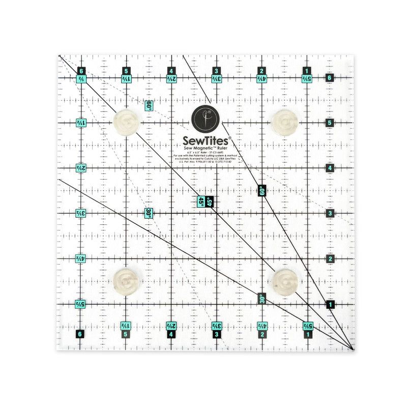 Sew Magnetic Acrylic Fabric - Turquoise And Black, 6.5" X 6.5" Ruler (1 Piece)