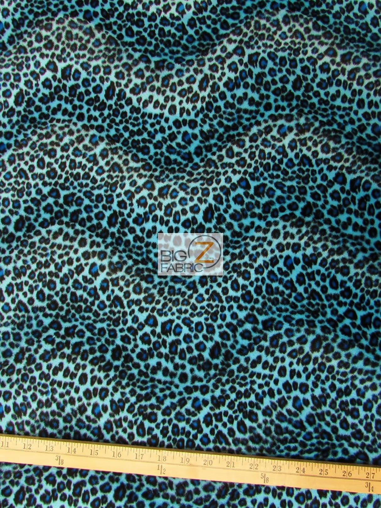 Blue/Black Spot Velboa Cheetah Animal Short Pile Fabric