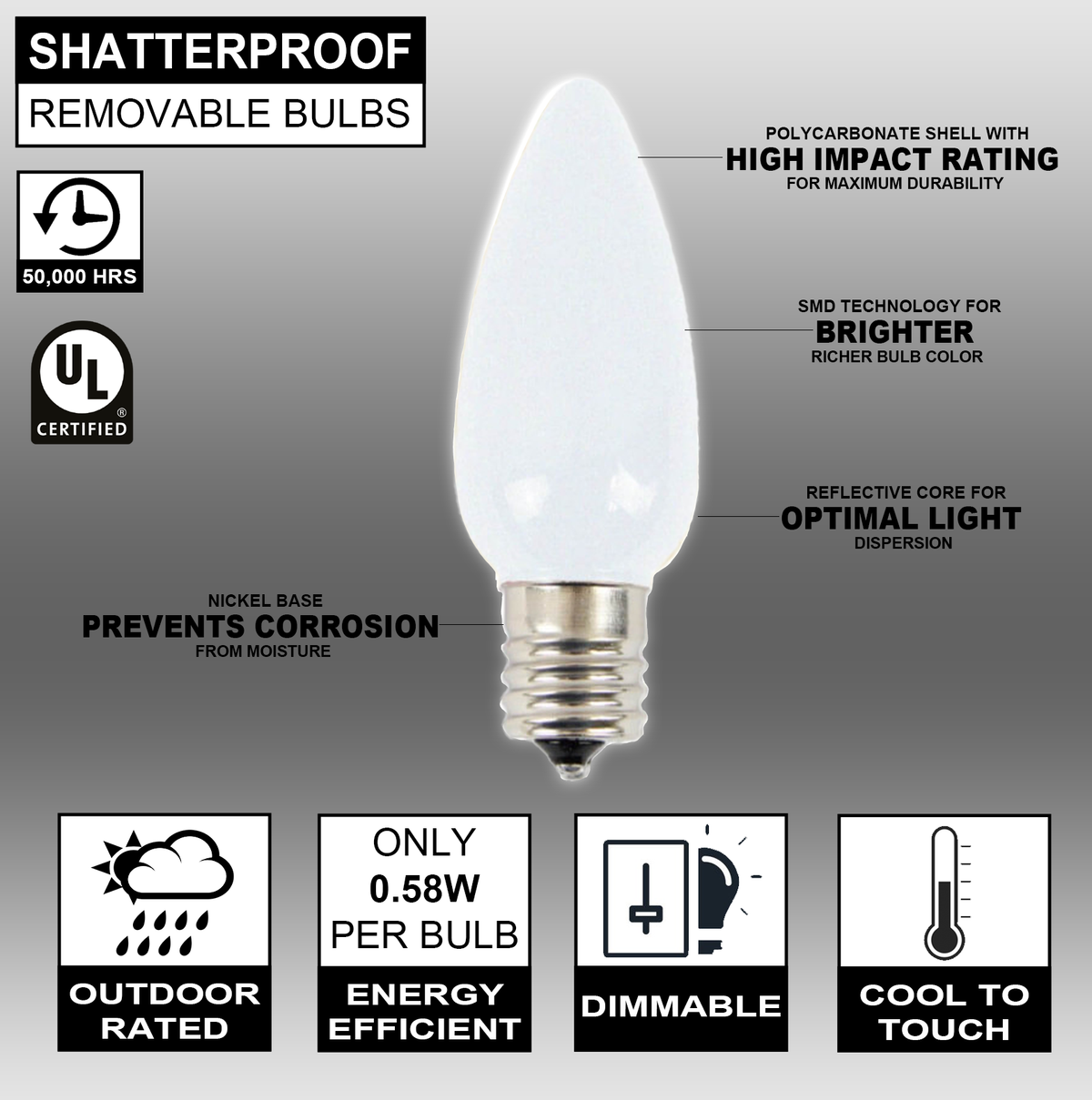 C9 Wonderful LED SMD Bulb (25 bulbs/bag) - Frosted, Cool White