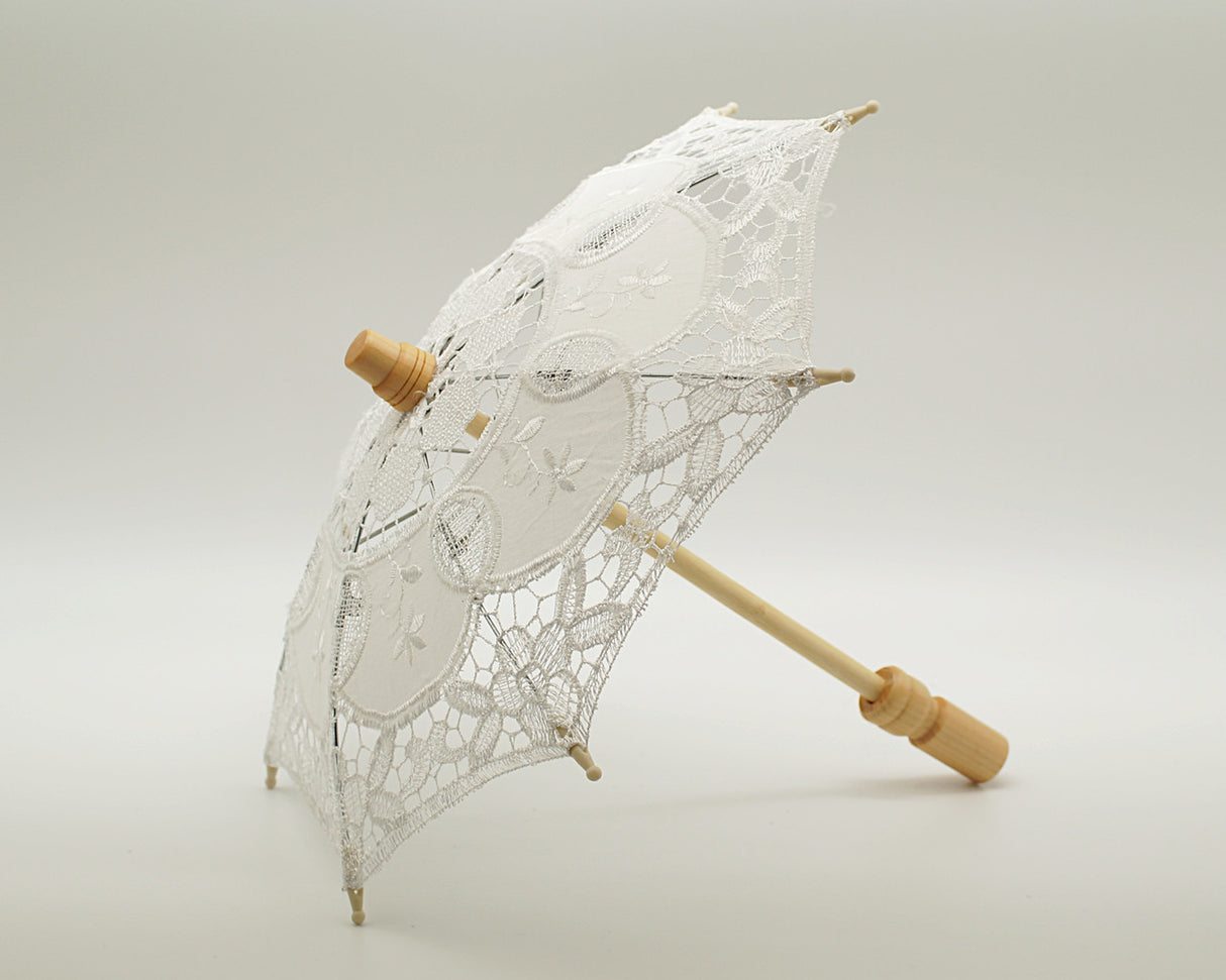 11.5 Inch White Lace Mini Parasol Umbrella Wedding Decor 6 Pack