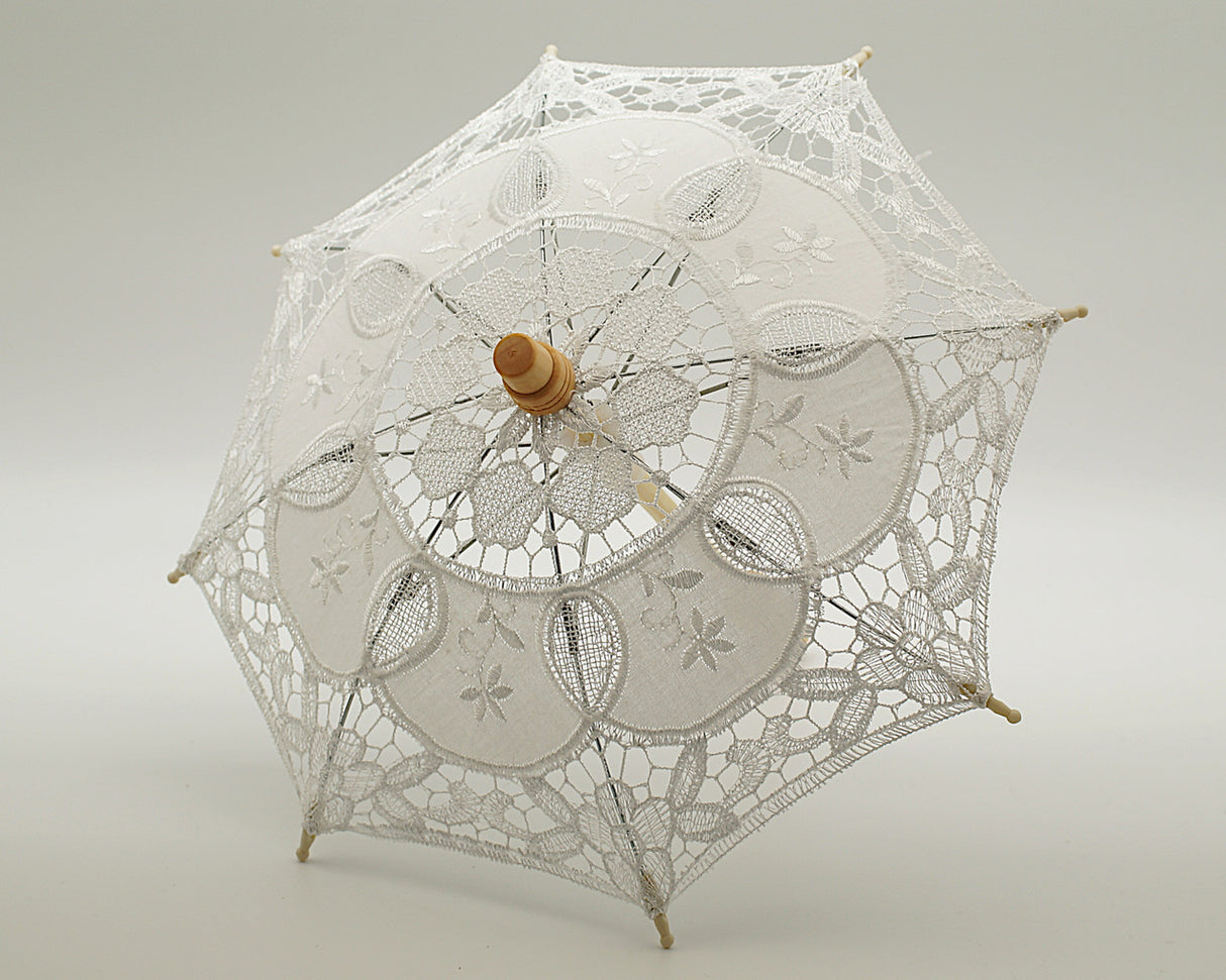 11.5 Inch White Lace Mini Parasol Umbrella Wedding Decor 6 Pack