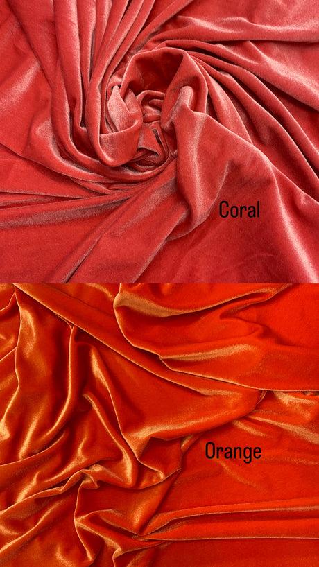 Coral Stretch Velvet Fabric - Coral, 58"-60" Width