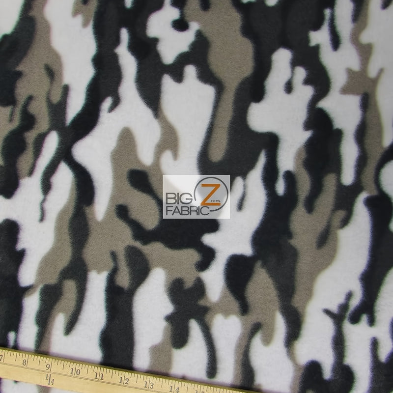 Printed Fleece Fabric Army Camouflage White/Silver/Black