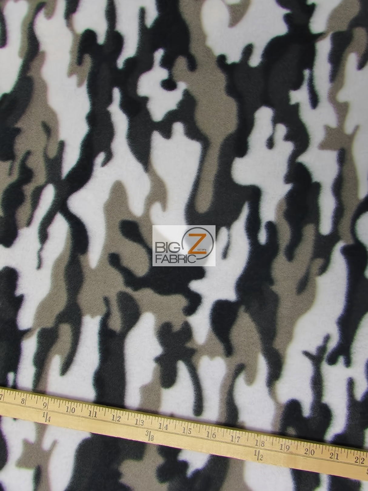 Printed Fleece Fabric Army Camouflage White/Silver/Black