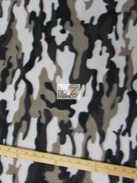 Printed Fleece Fabric Army Camouflage White/Silver/Black