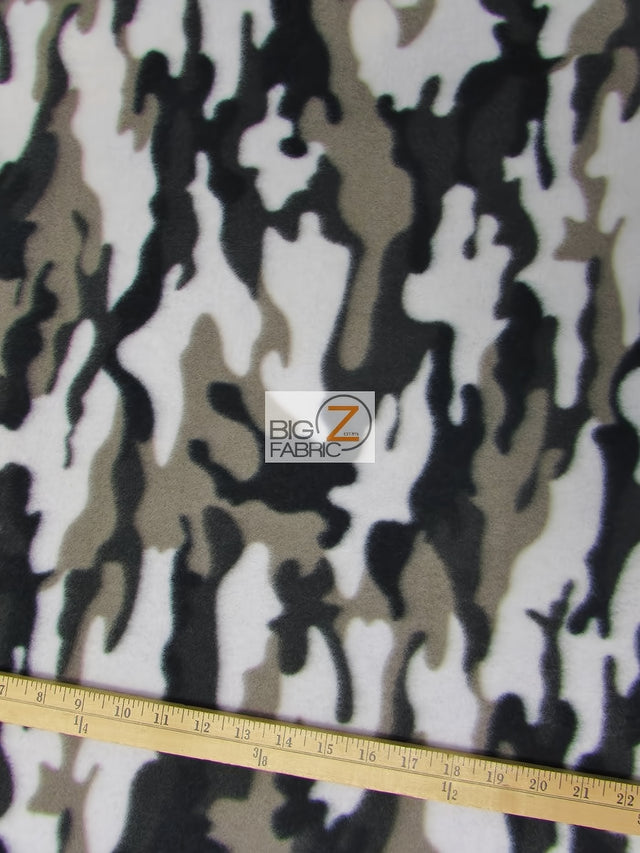 Printed Fleece Fabric Army Camouflage White/Silver/Black