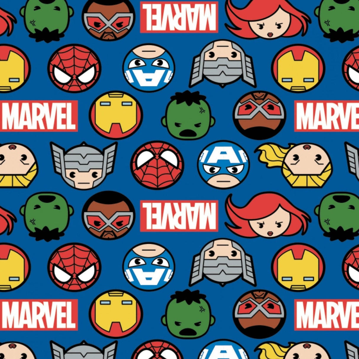 Quilting Cotton Marvel Kawaii II Hero Faces and Logo