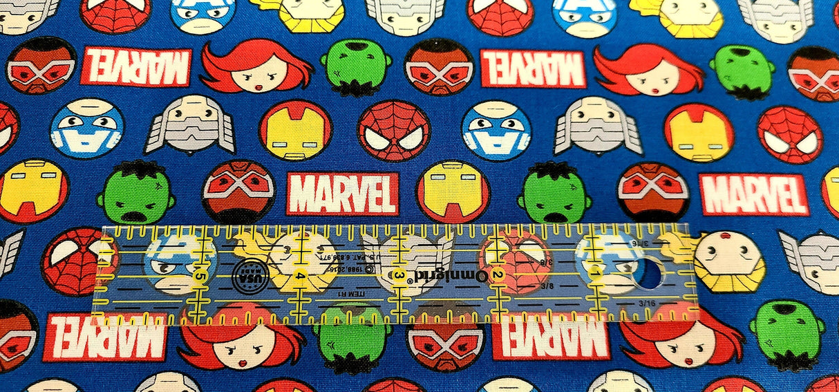 Quilting Cotton Marvel Kawaii II Hero Faces and Logo