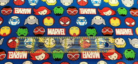 Quilting Cotton Marvel Kawaii II Hero Faces and Logo