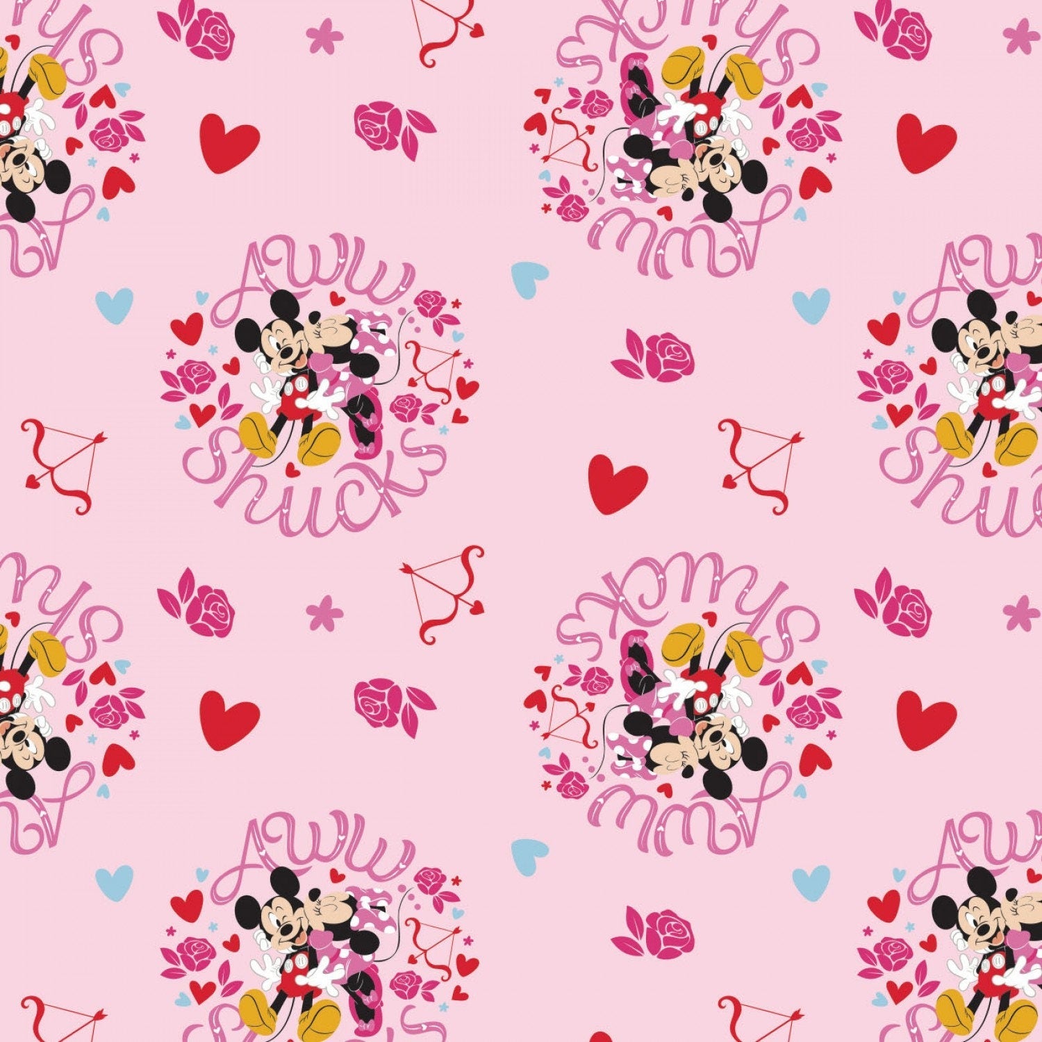 Quilting Cotton Mickey and Minnie Pink Valentine's Day Camelot Fabrics