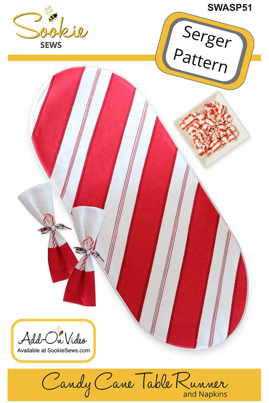 Serger Pattern Candy Cane Table Runner & Napkins