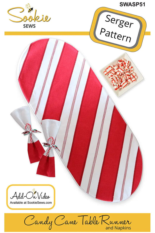 Serger Pattern Candy Cane Table Runner & Napkins