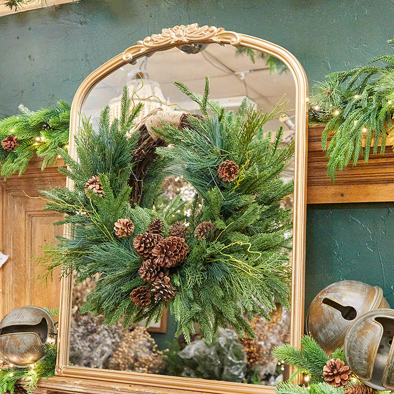 26 Inch Mixed Greens Pine Cones Swag Wreath Christmas Rustic Door Decor