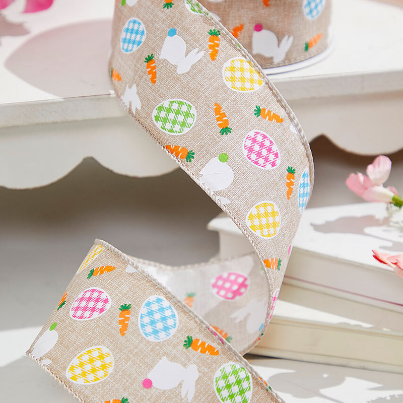 2.5"x 10 Yards Light Canvas Rabbit Eggs Ribbon Rustic Whimsical Easter Craft Ribbon