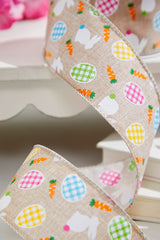 2.5"x 10 Yards Light Canvas Rabbit Eggs Ribbon Rustic Whimsical Easter Craft Ribbon