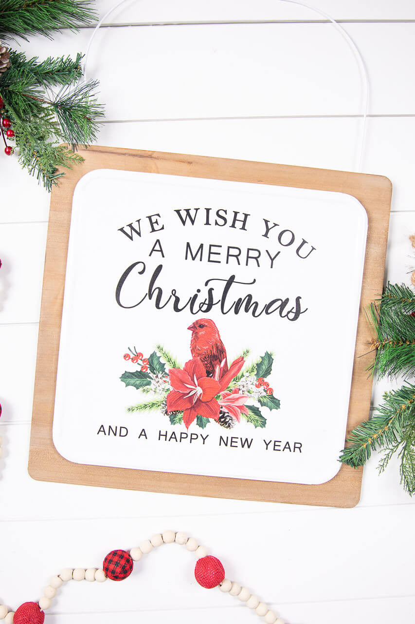 16-Inch Wood Metal Merry Christmas Wall Decor Holiday Sign