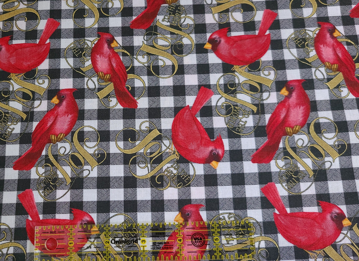 Quilting Cotton Cardinal Elegance Joy To The World