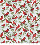 Quilting Cotton Cardinals on Script Christmas
