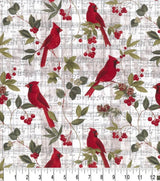 Quilting Cotton Cardinals on Script Christmas
