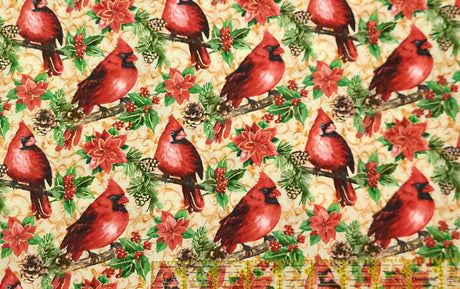 Quilting Cotton Cardinals & Scrolls Christmas Fabric