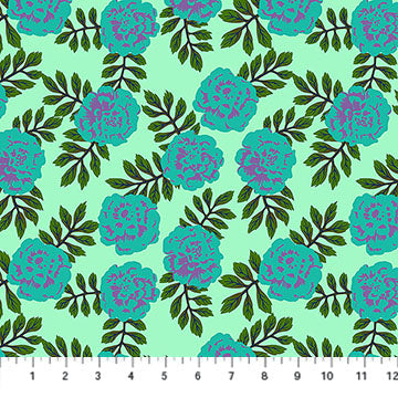 Cotton Print Carnation Aqua Yesterday Fabric 44/45"
