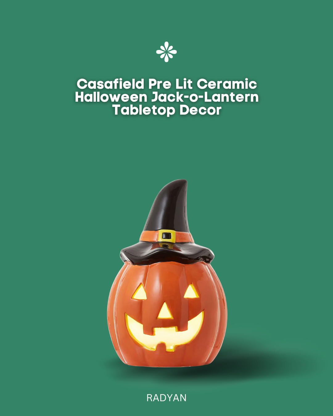 Casafield Pre Lit Ceramic Halloween Jack-o-Lantern Tabletop Decor