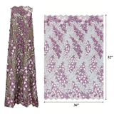 Cascade Embroidered Mesh Polyester Fabric - 3D Floral Embroidery, Scalloped Edges, 52" Width (1 Yard)