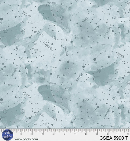 Cotton Print Celestial Seasons Grey Teal Fabric