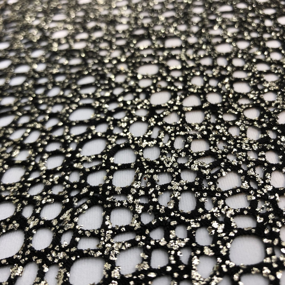 Centerstage Foiled Stretch Netting Fabric - Black/Gold, 2-Way Stretch, 56" Width (1 Yard)