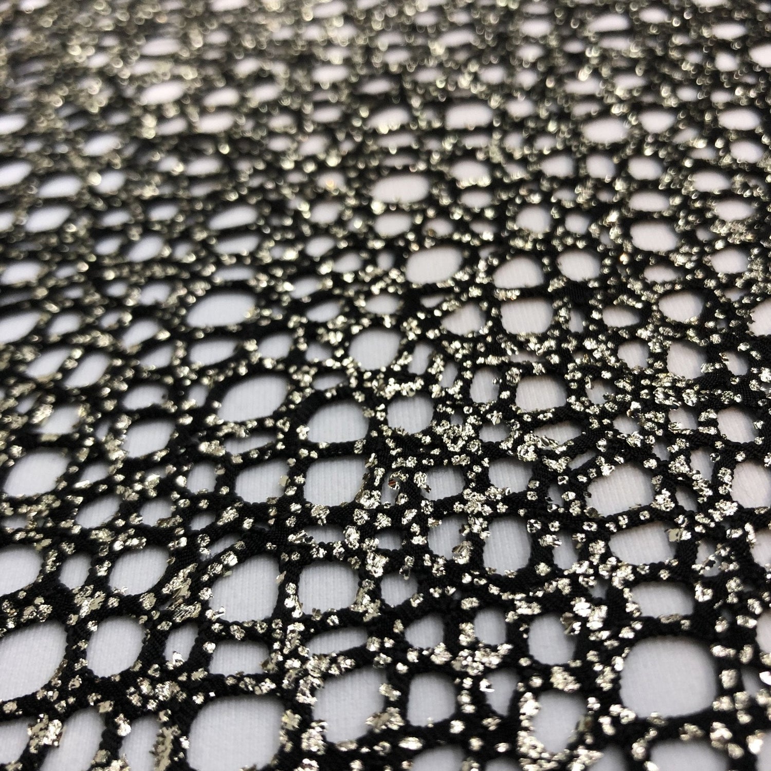 Centerstage Foiled Stretch Netting Fabric - Black/Gold, 2-Way Stretch, 56" Width (1 Yard)