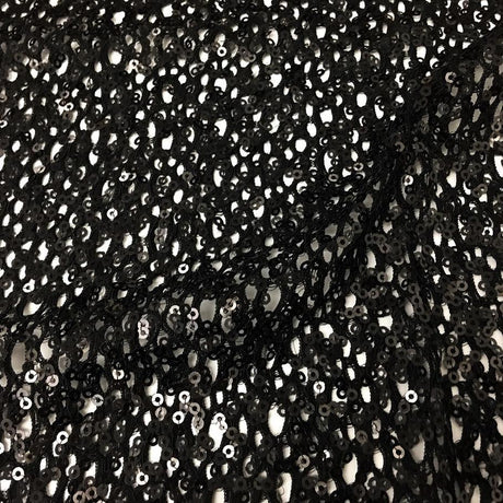 Cersei Stretch Lace Sequin Fabric - Black/Black, Nude/Copper, White/Pearl, 50" Cut Width, 56" Usable Width (1 Yard)