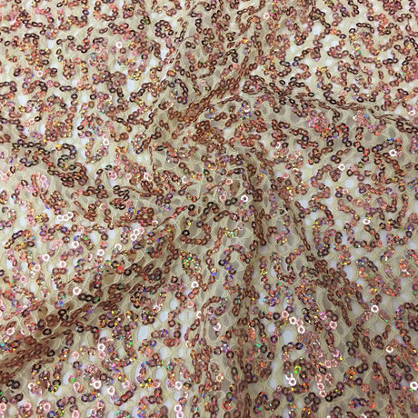 Cersei Stretch Lace Sequin Fabric - Black/Black, Nude/Copper, White/Pearl, 56" Width (1 Yard)