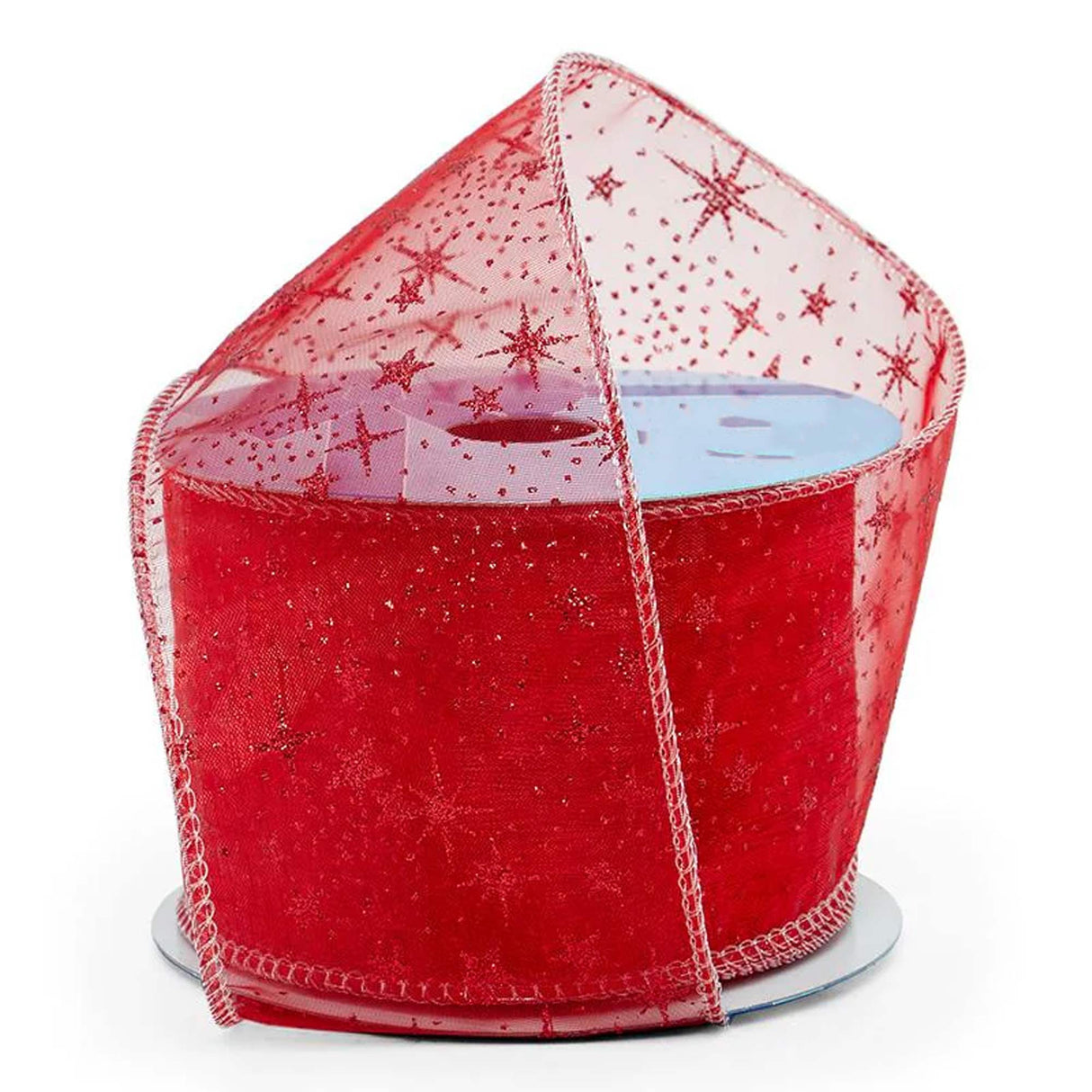 Glitter Stars On Wired Ribbon 2 1/2 '' X 10 yd 1 / ROLL Red (Sheer)