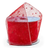 Glitter Stars On Wired Ribbon 2 1/2 '' X 10 yd 1 / ROLL Red (Sheer)