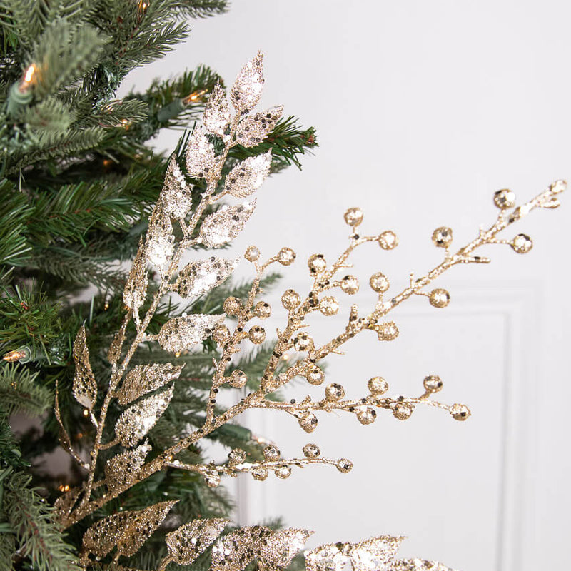 29 Inch Glitter Smilax Berry Spray Champagne Decorative Christmas Stem