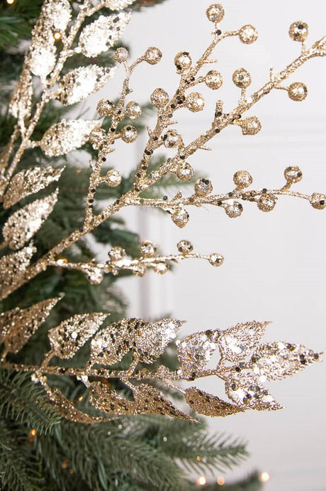 29 Inch Glitter Smilax Berry Spray Champagne Decorative Christmas Stem