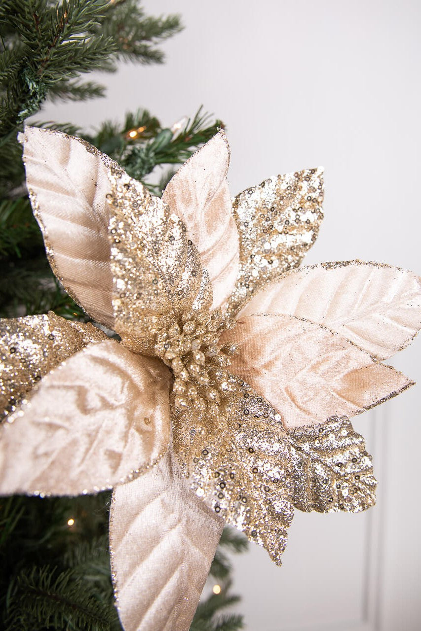 24” x 12" Champagne Glitter Poinsettia