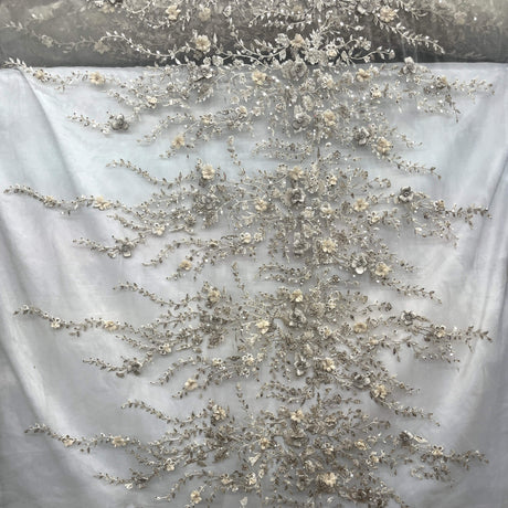 Beaded 3D Floral Lace Fabric Off White