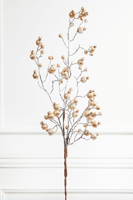 38” Champagne Gilded Frosted Crabapple Christmas Spray