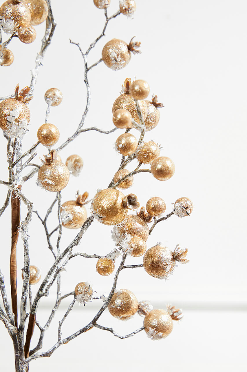 38” Champagne Gilded Frosted Crabapple Christmas Spray