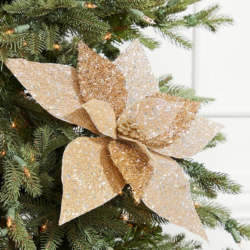 19" Champagne Metallic Poinsettia Stem