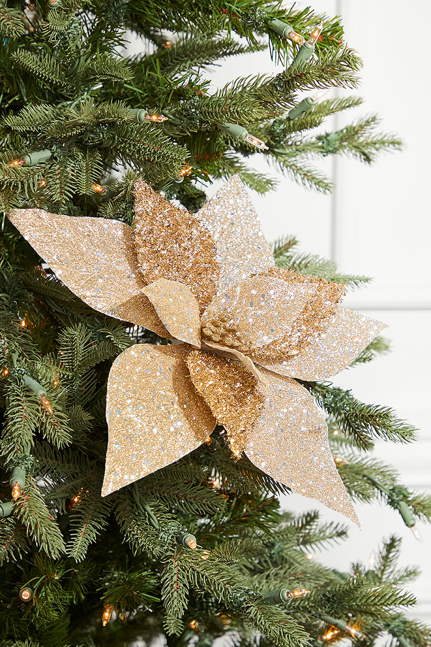 19" Champagne Metallic Poinsettia Stem