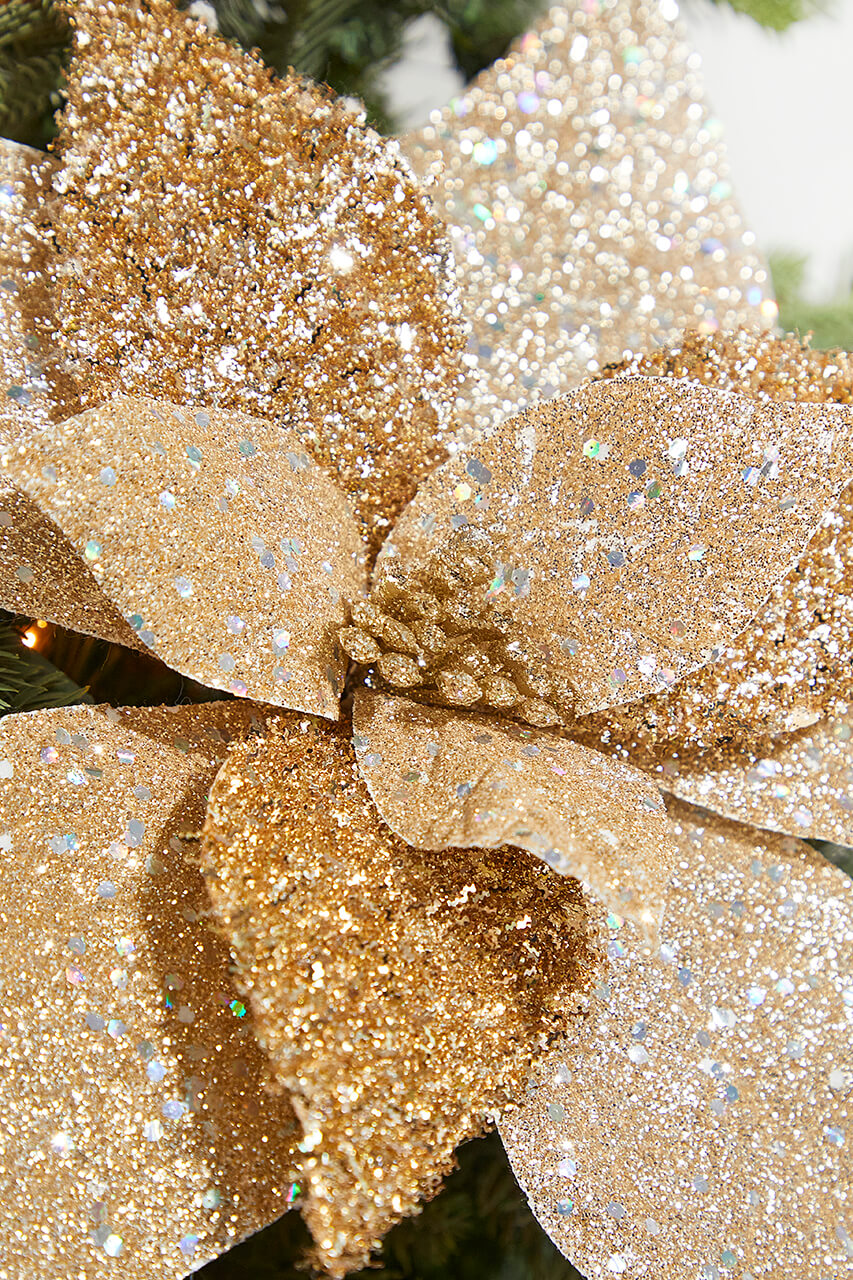 19" Champagne Metallic Poinsettia Stem
